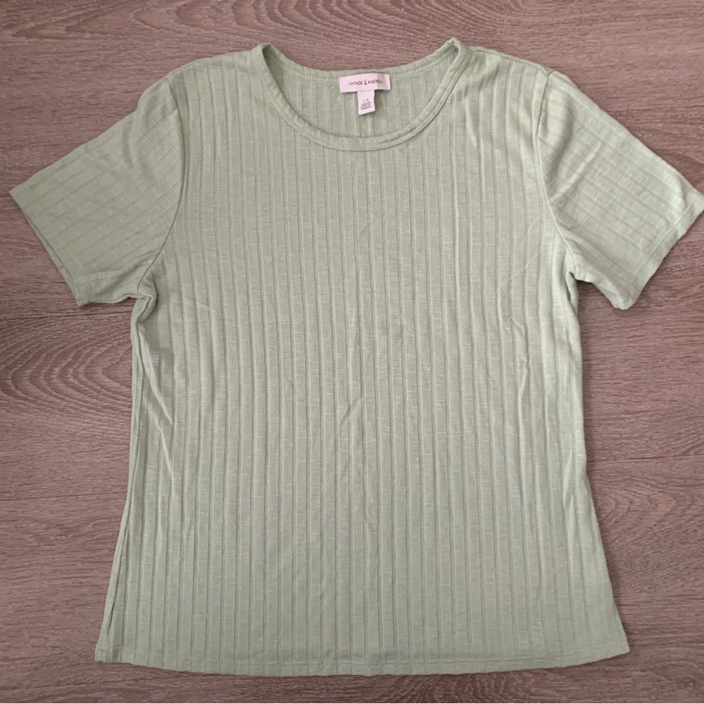 Vintage America Light Green Ribbed Short Sleeve Size L